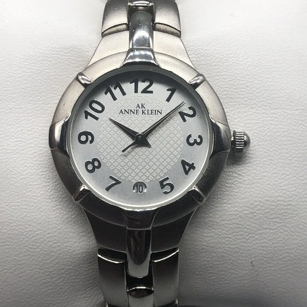 3/$30 Anne Klein Watch Women Silver Tone Round Dial 27MM Date Window New Battery